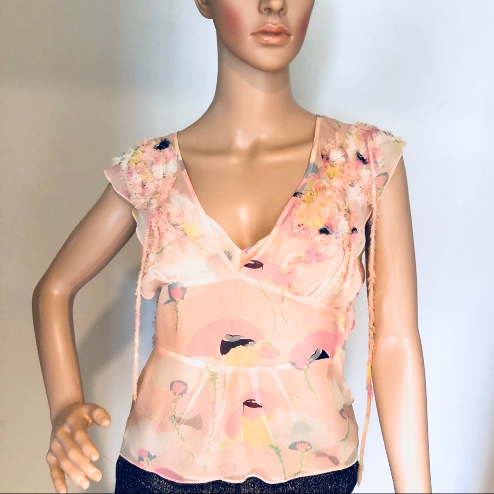BCBG Collection Pink /multicolor Blouse 100% Silk